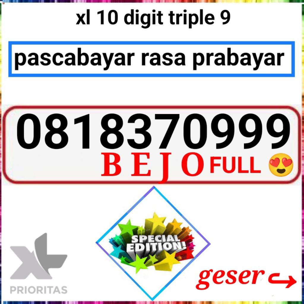 XL 10 DIGIT BEJO 8370999 8370 999 PASCABAYAR RASA PRABAYAR