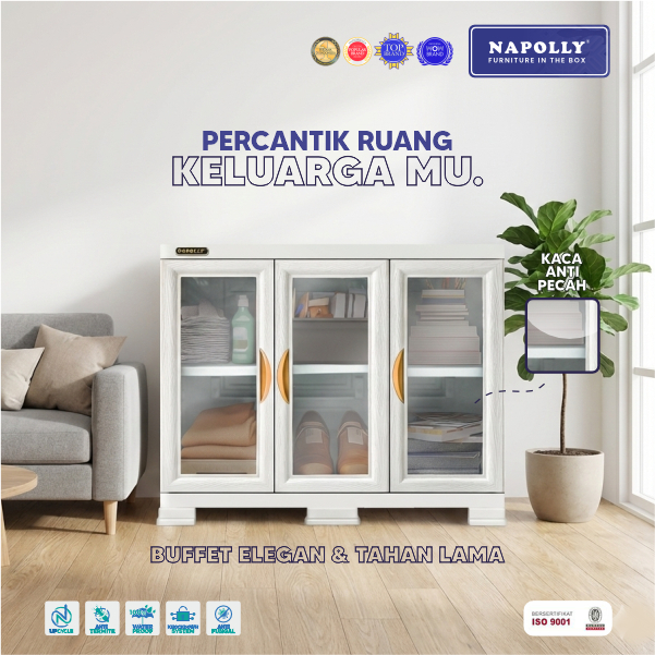 Meja TV - Buffet Rak Lemari Cabropet Napolly - Rak TV Modern Minimalis - Lemari Rak TV Warna Putih -