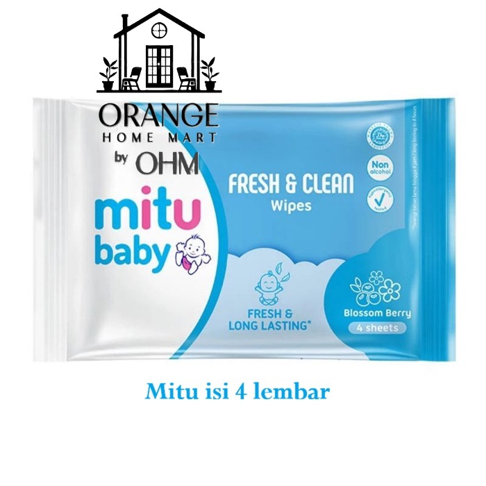 [ 1pack 24pcs ]Tissue basah Mitu baby wipes blossom berry (BIRU) isi 4 lbr tisu basah mini pocket
