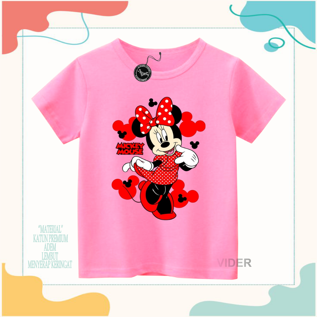 Kaos anak perempuan karakter mine mouse/Baju anak perempuan karakter Mine mouse