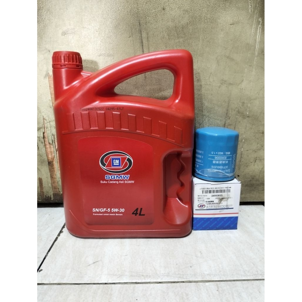 Oli Mesin Mobil Wuling SGMW SAE 5W-30 Original Wuling Kemasan 4 Liter + Filter Oli Wuling Almaz / Wu