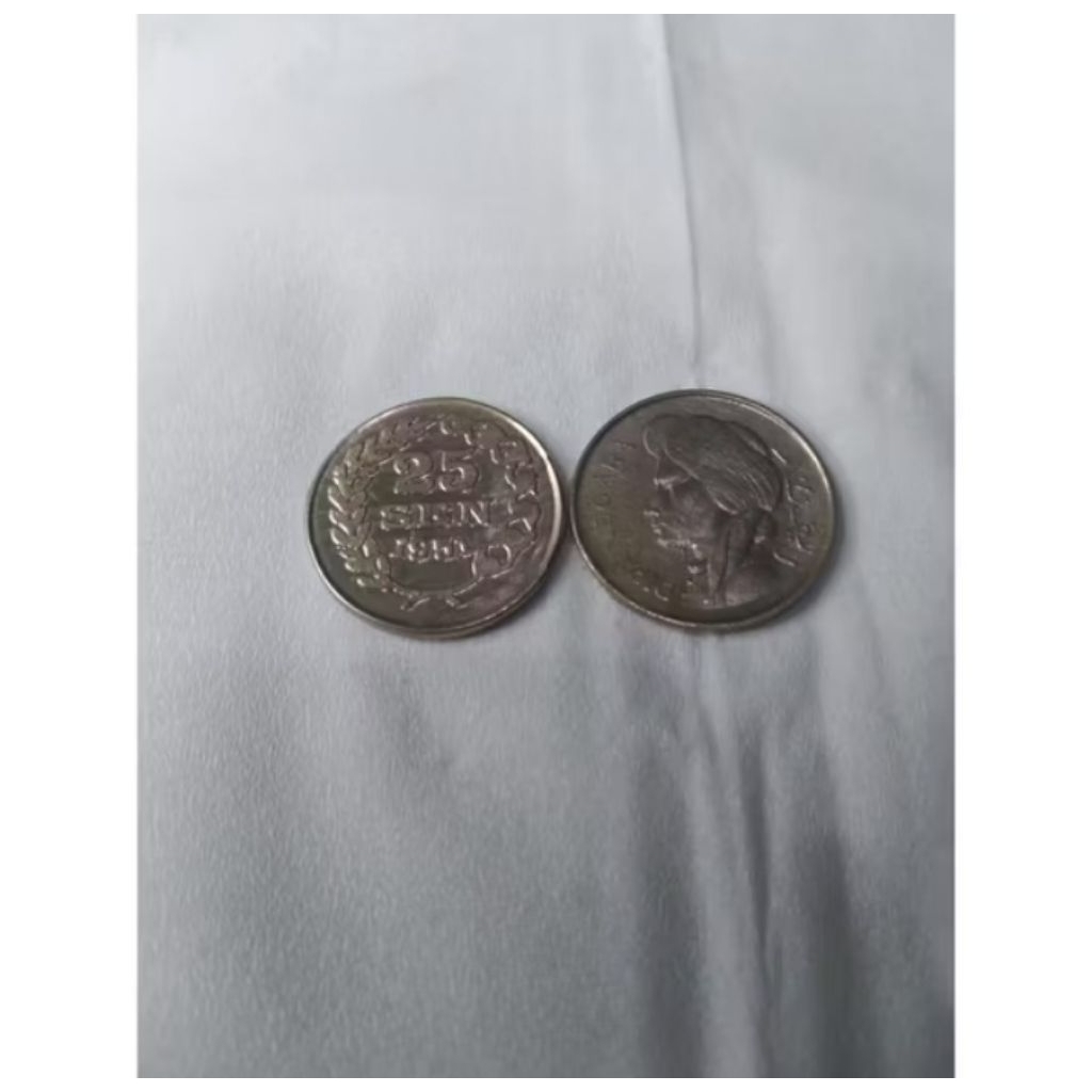 uang kuno koin 25 sen 1951 padi dan kapas