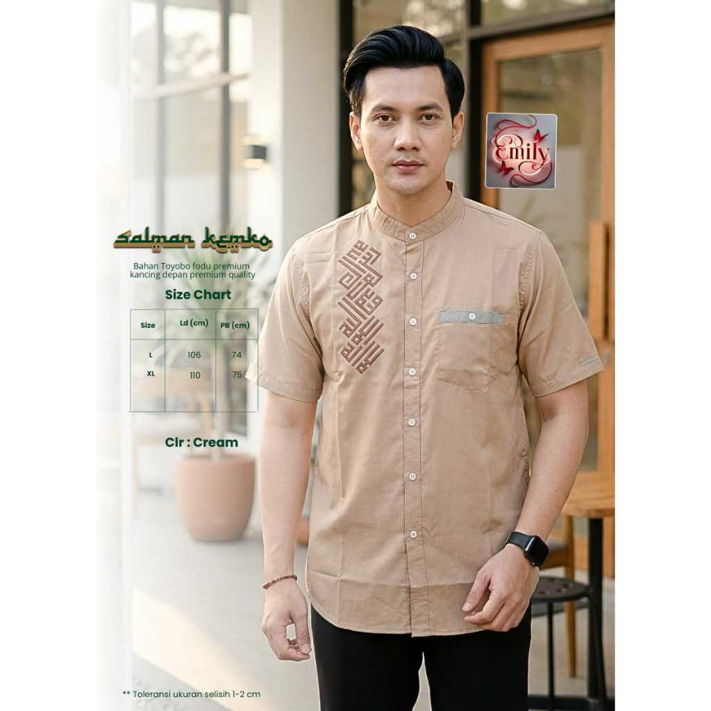 Kemeja Koko Pria Lengan Pendek Original Emily Model Salman Kemko Toyobo Fodu Premium Quality LD 106-