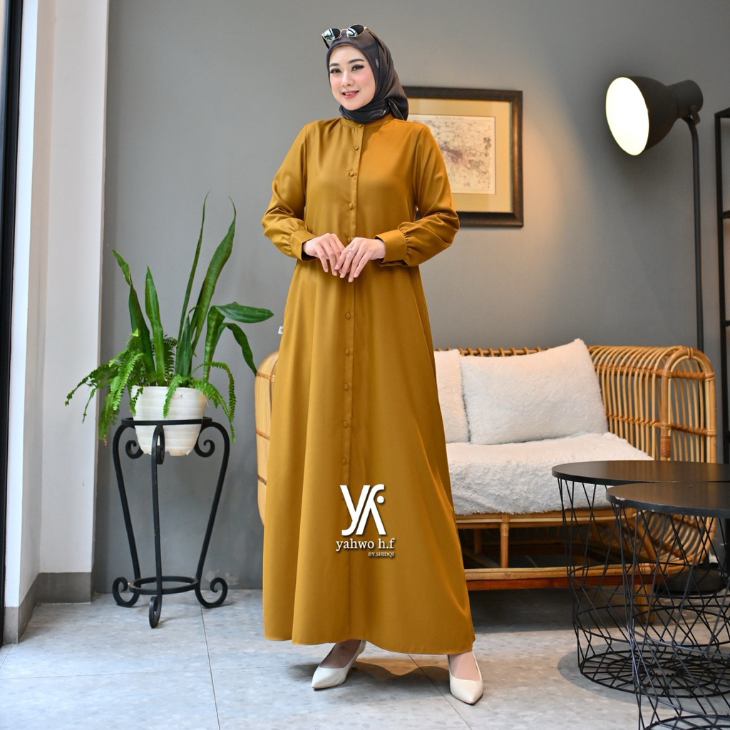 Yahwo hijab fashion-Gamis Abaya Basic-Dress Lebaran Wanita kekinian Terbaru Terlaris-kancing(busui)