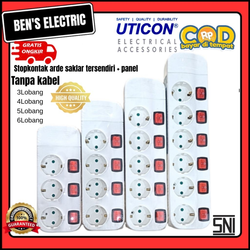 Uticon stopkontak 3L 4L 5L 6L Pengaman Socket Saklar Panel Tanpa Kabel ST-8382 8482 8582 8682 sn