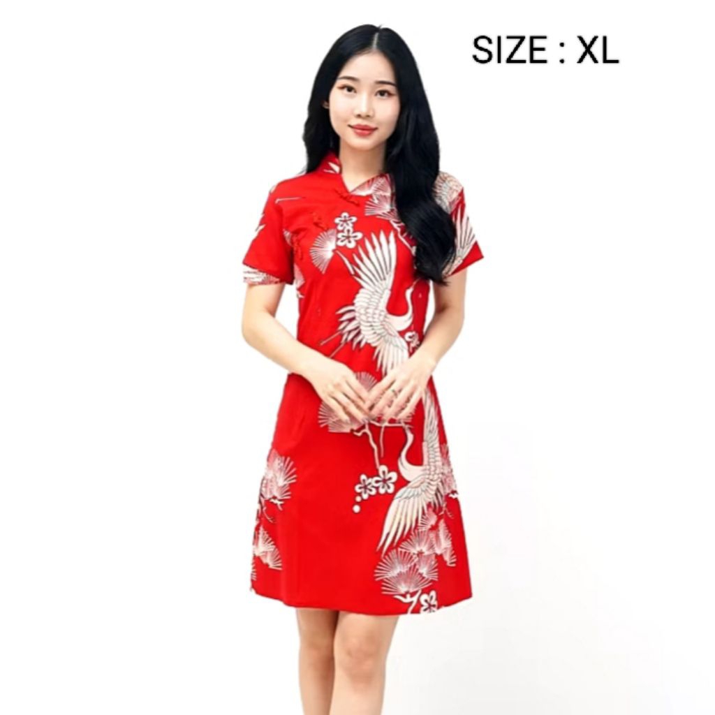 DRESS CHEONGSAM BATIK WANITA  SIZE XL - BAHAN STRETCH