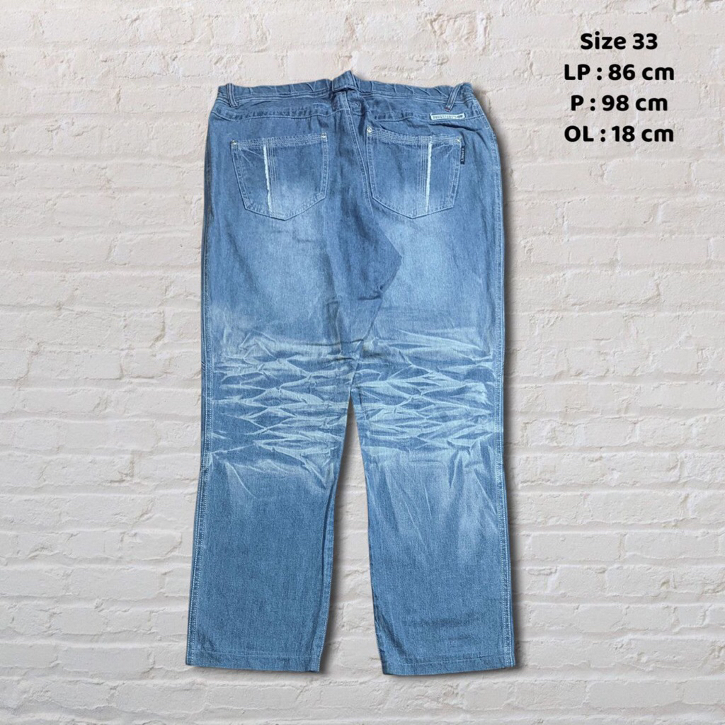 Size 33 Celana Panjang Longpants Jeans Drug Store's Stripe Blue Washed Fading Relaxed fit  Second Pr