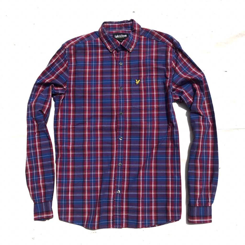 Lyle And Scott plaid Tartan Scotland iconic gingham Long Sleeves Shirt Red and velvet window pane  S