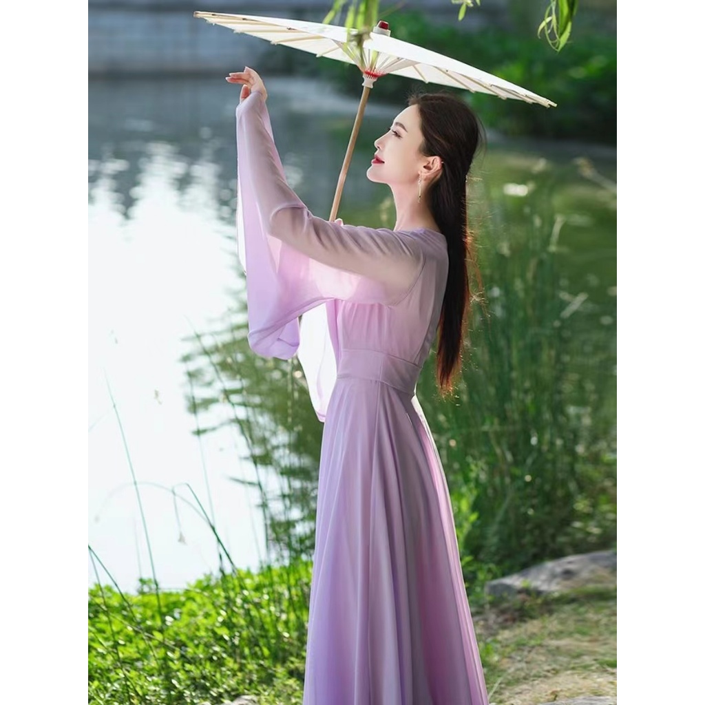 Baju Han Wanita Pakaian Cina Dewasa Antik Retro Gaun Elegan Kerah Silang Cina