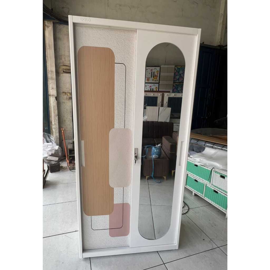 Lemari Pakaian Besi Okelo by Importa 2 Pintu Sliding Lebar 90 cm Motif Lemari Baju Sliding / Lemari 