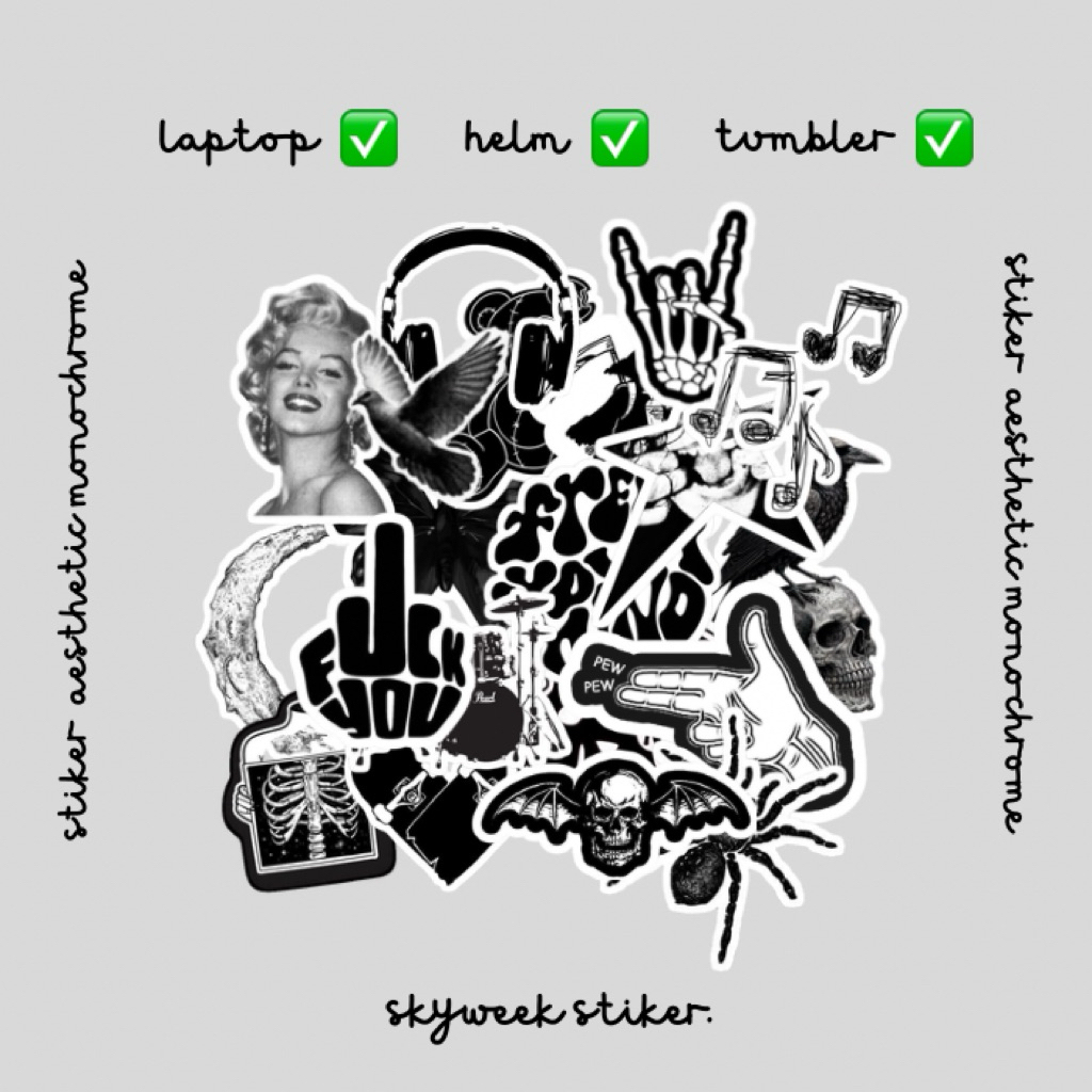 Stiker Pack Aesthetic Stiker Hitam Putih Aesthetic | Dark Grunge Sticker | Waterproof Laptop Tumbler