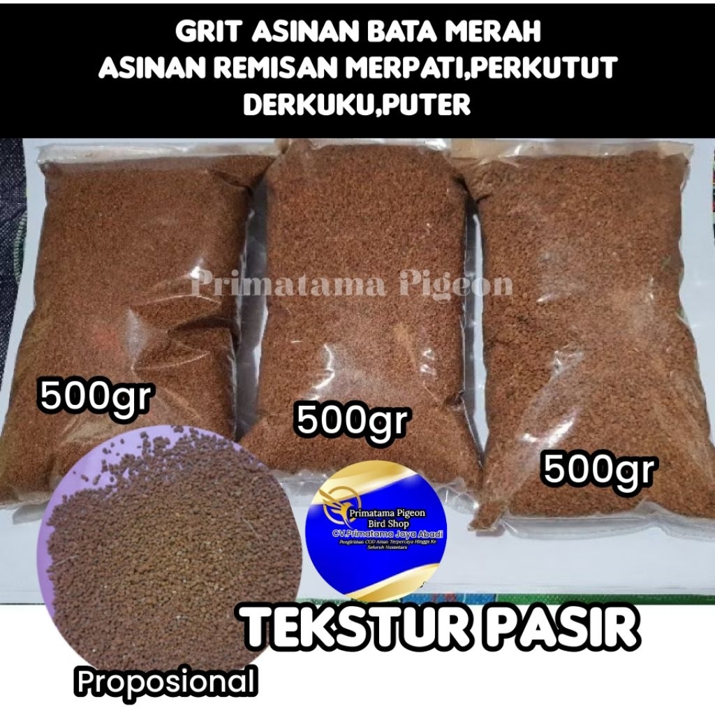 Grit Asinan Bata Merah Untuk Merpati 500gr Perkutut Puter Asinan Burung Alas Kandang Burung Branjang