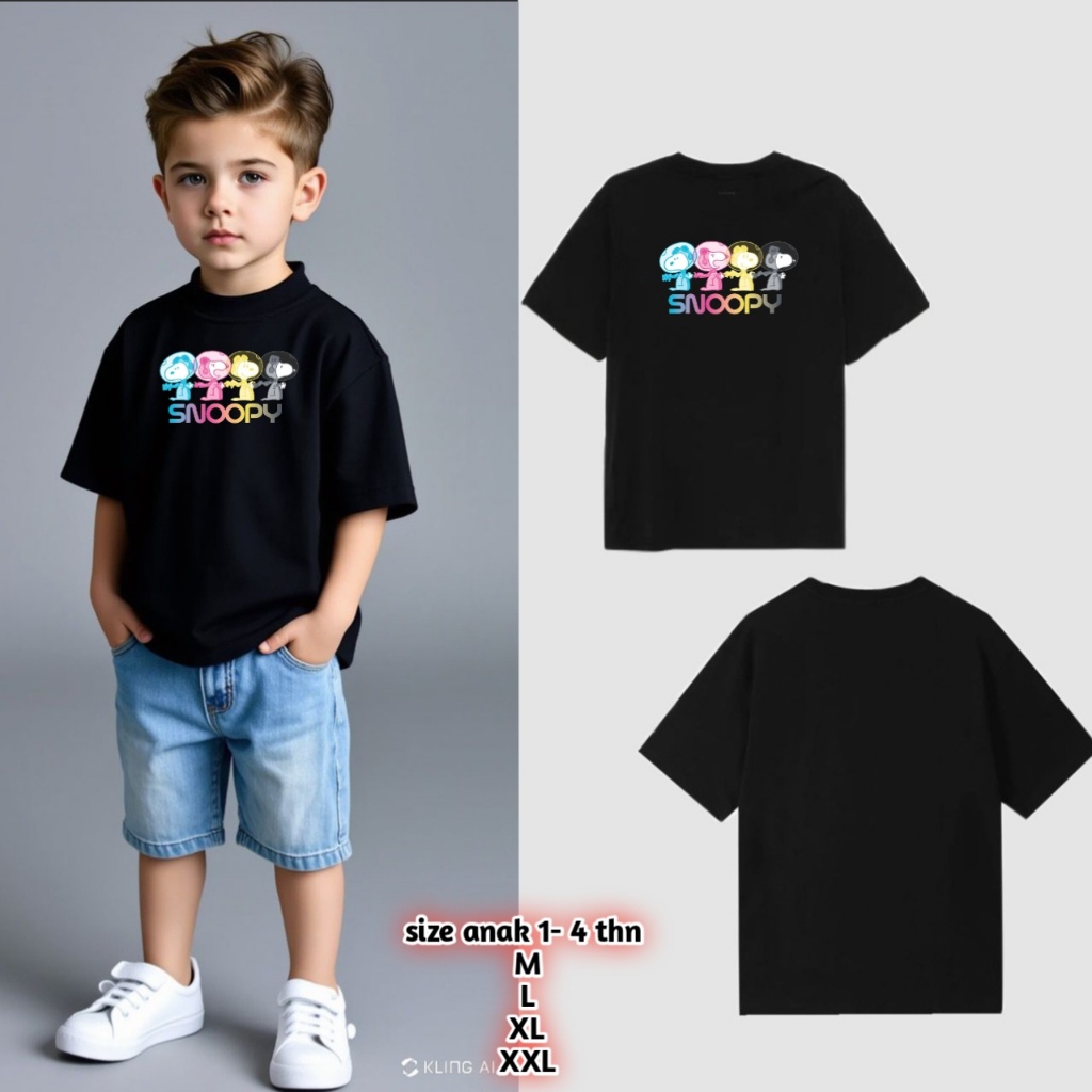 baju kaos anak cewek cowok premium gambar snoopy 100%cotton combed