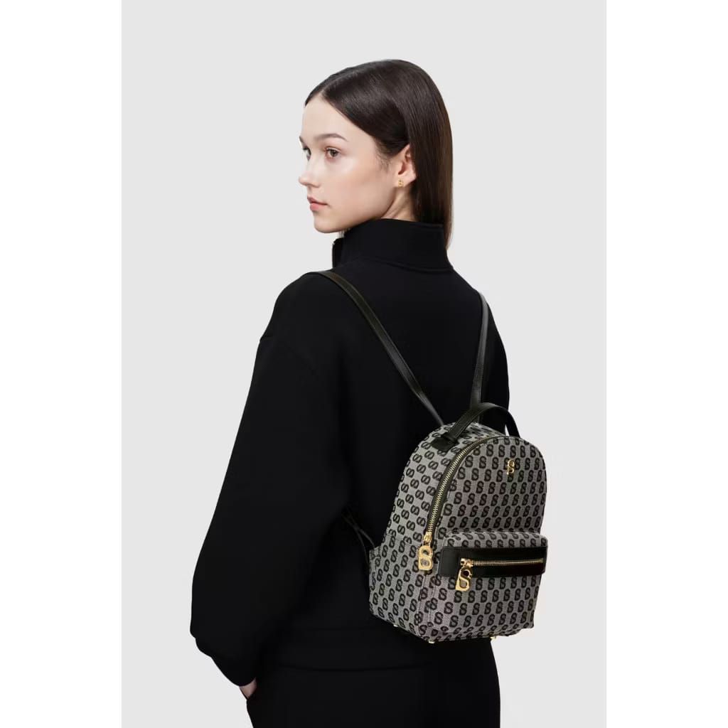 Tas Buttonscarves Monogram Backpack - Black NEW AND ORI 100%