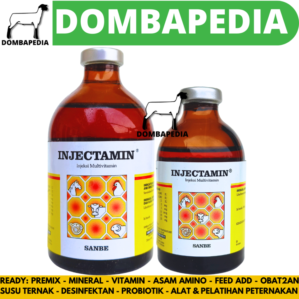 INJECTAMIN 50 ML & INJECTAMIN 100ML SANBE - Multivitamin Hewan Dosis Tinggi Ternak Sapi Kambing Babi