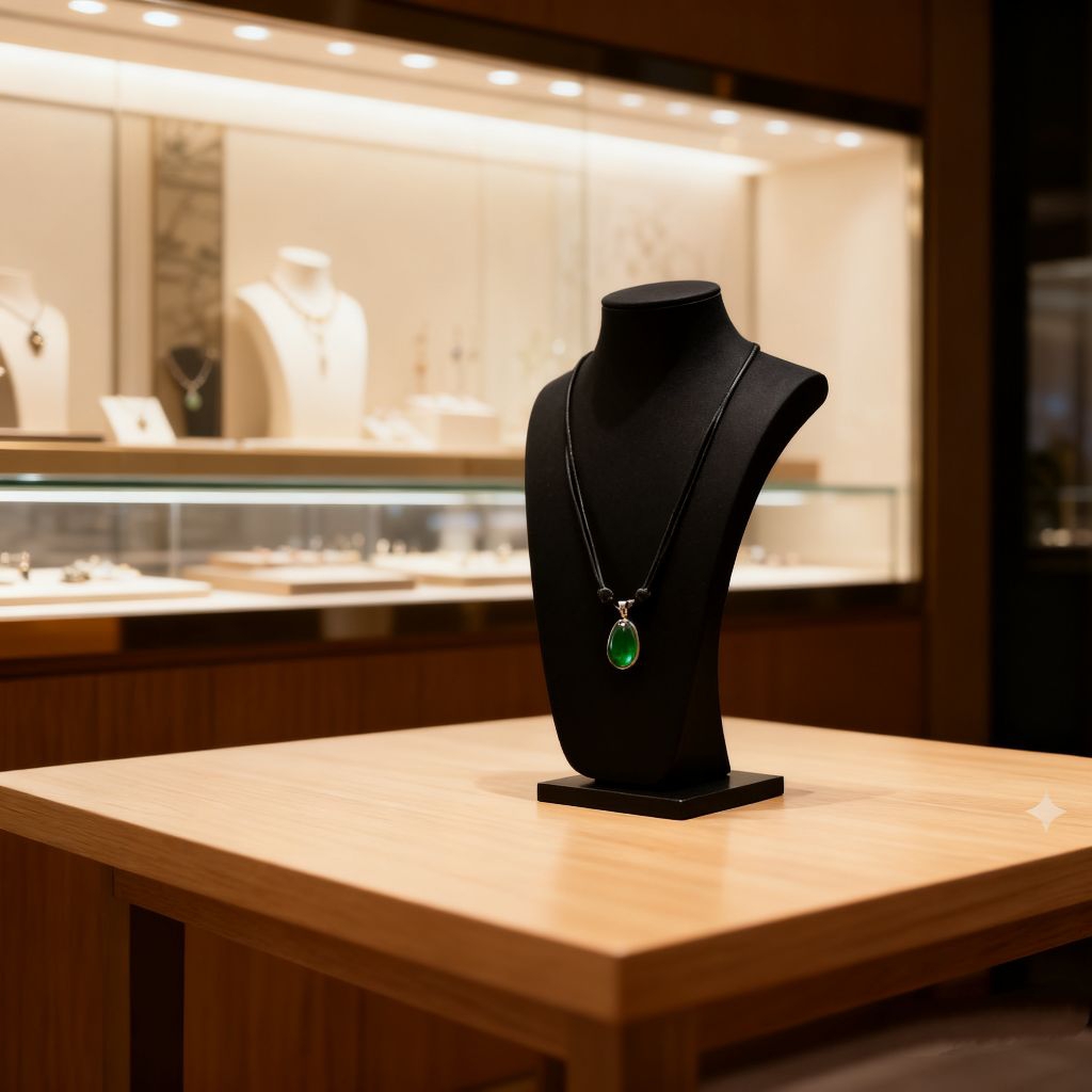 Kalung Liontin Batu Oval Zamrud Kalimantan 18x13mm Elegan