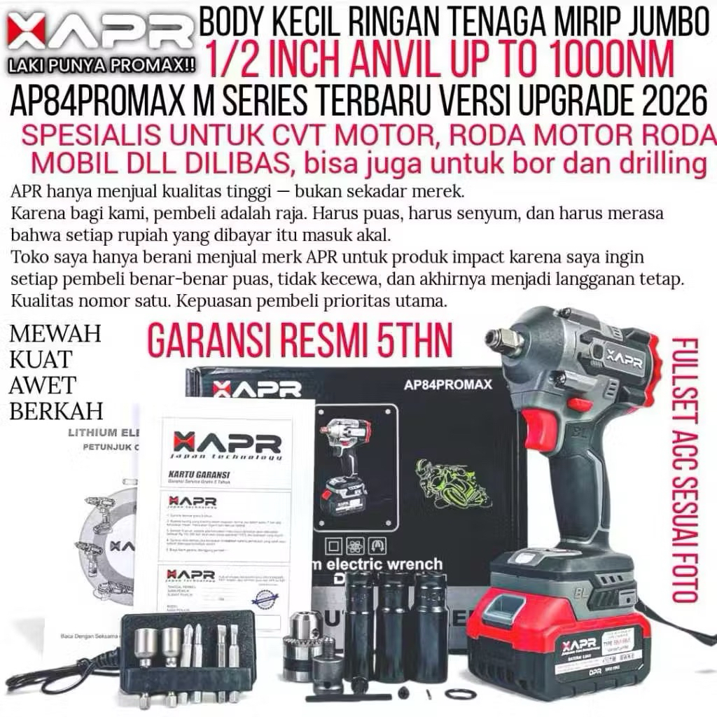 APR AP84PROMAXM Impact Wrench Torsi 1000NM M Series Terbaru Versi Upgrade 2026 untuk CVT Motor Roda 