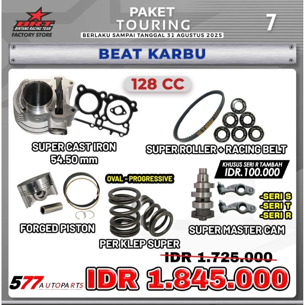 Paket Touring 7 Bore Up 128cc BRT Beat Karbu