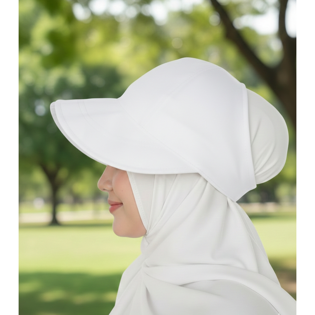 [Bisa COD] Topi Olahraga Wanita Sport Hijab Big Visor Topi Muslimah Bolong Royal Drill Nyaman Anti G