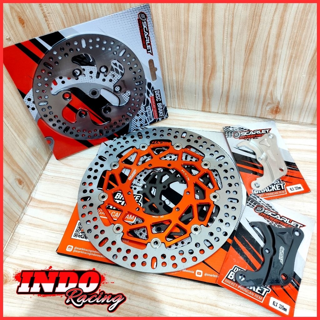 PIRINGAN CAKRAM DEPAN BELAKANG FLOATING PLUS BREKET CNC KLX 150 DTRACKER 150  SCARLET RACING