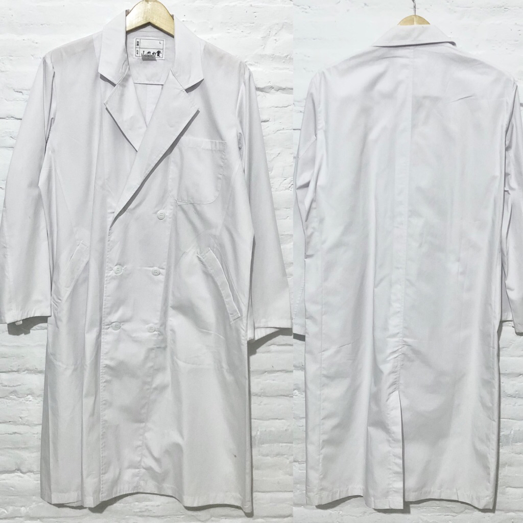 Jas putih lab long outer lengan panjang coat jumbo katun size L oversize light academia minimalist s
