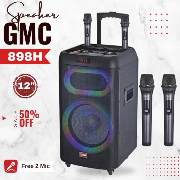 SPEAKER BLUETOOTH PORTABLE GMC 898H 12in KARAOKE BONUS 2 MIC