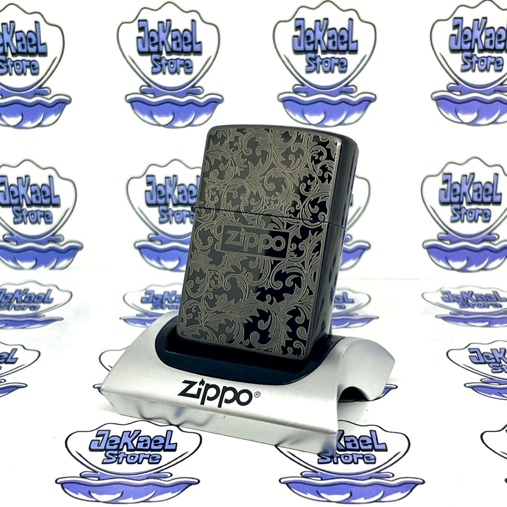 Zippo Batik Black High Polish Mid Logo Original Ping Sound