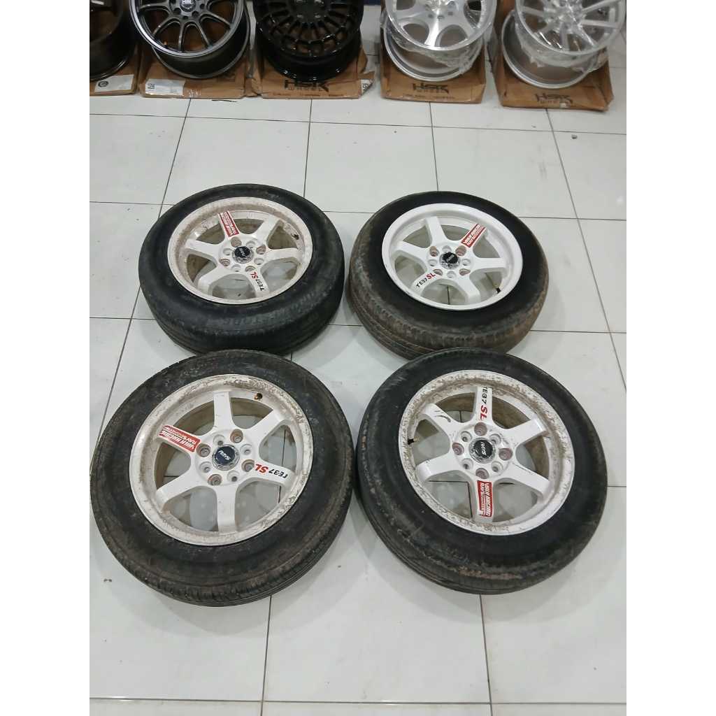 VELG MOBIL RACING TE37 RING 15 LUBANG BAUT PCD 4X100, 4X114 + BAN 185 65 R15 PELEK