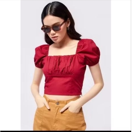 COLORBOX Puff Sleeves Top with Ruched Details