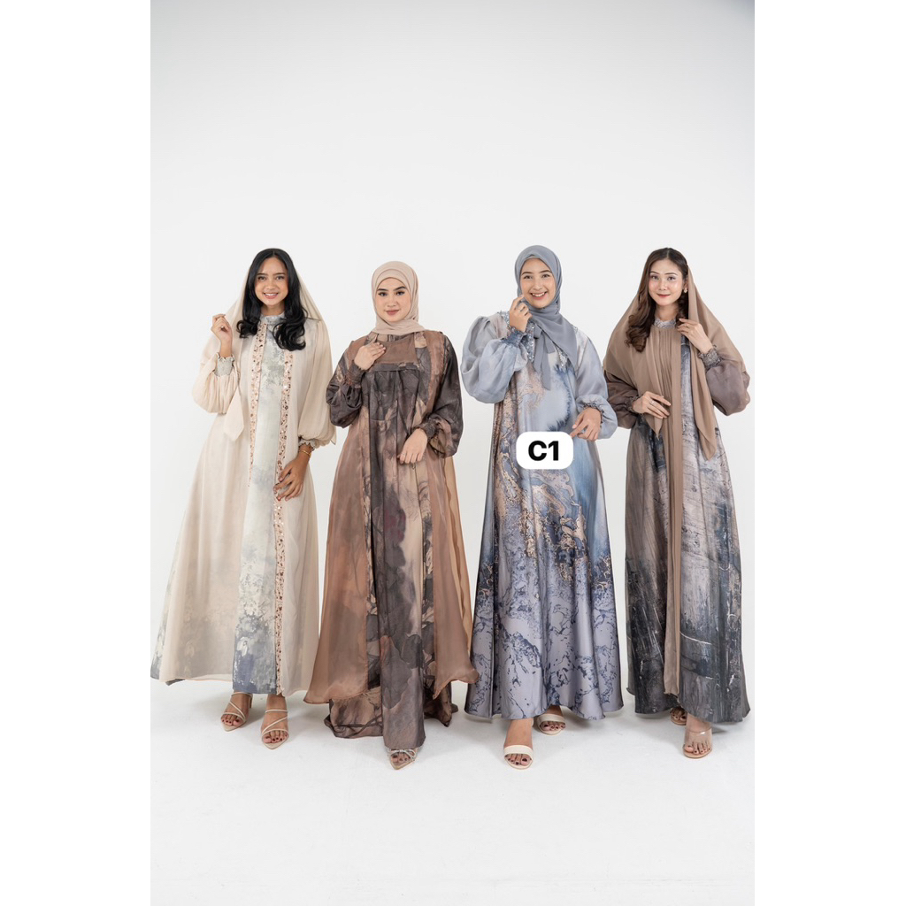 Dress Muslimah Berry Mix Organza Maxi Dress Wanita Elegan Polos Hijab Style