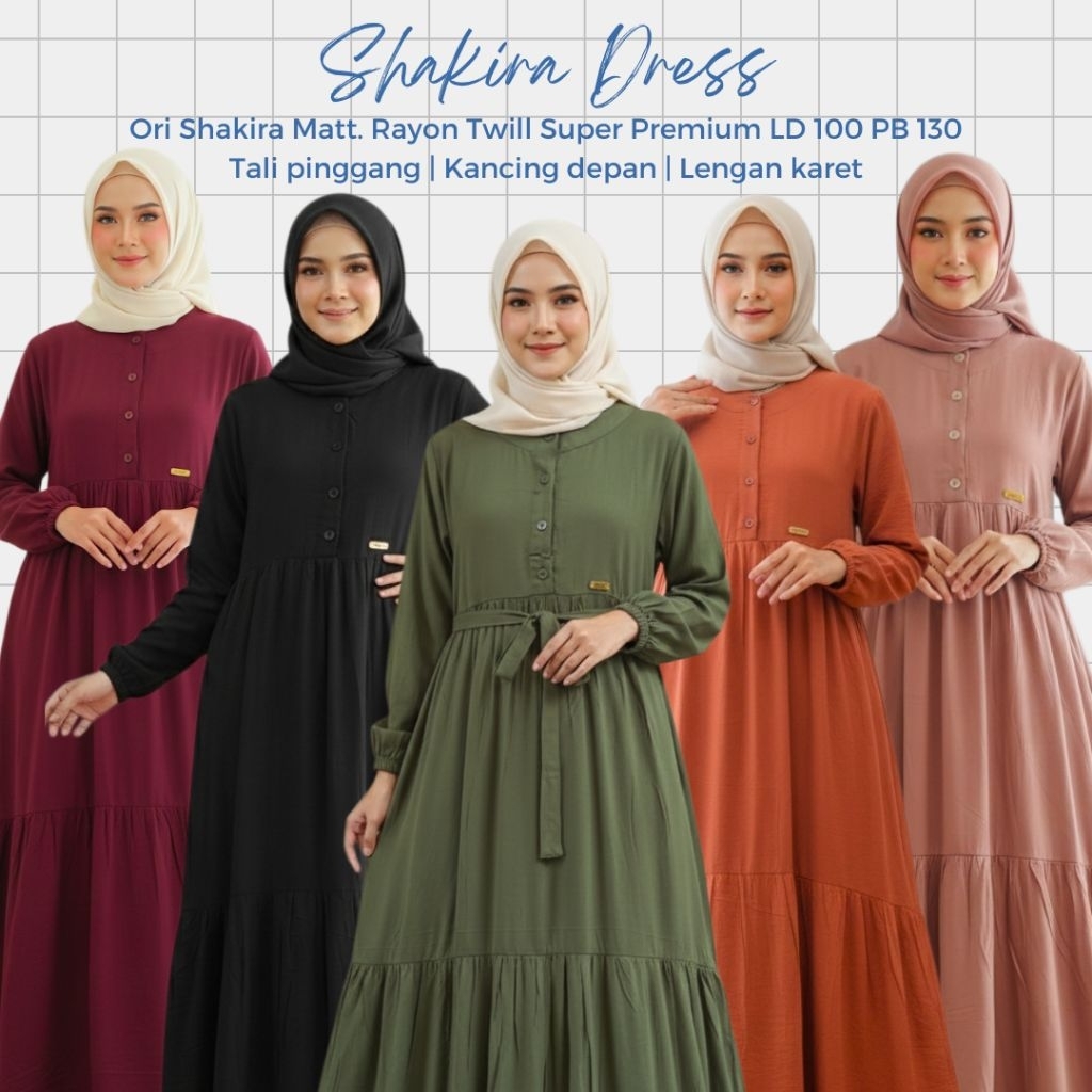 Shakira Dress Gamis Rayon Twill Premium Super Adem Antep Murah /  Gamis Rayon Rampel Susun ori Shaki