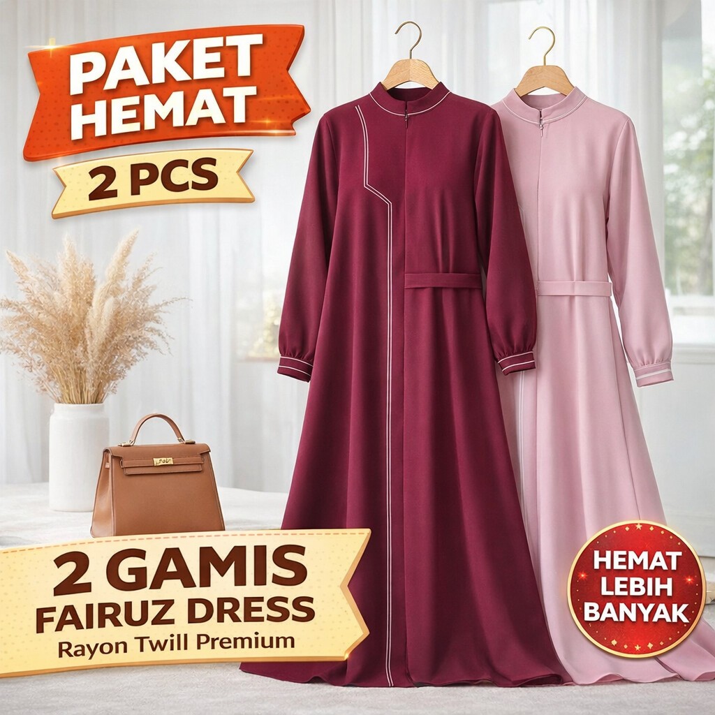 Paket Best Seller 2 Gamis Wanita - Rayon Twill Premium Paling Laris - Dress Jumbo LD 120 - PB 135cm 