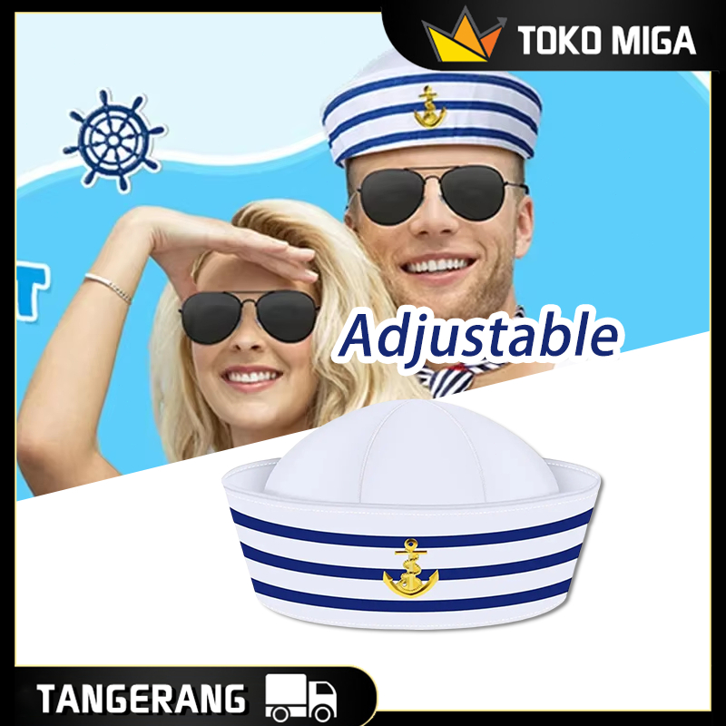 58CM Velcro Topi Pelaut Angkatan Laut Topi Kapten Kapal Laut Topi Captain Pelaut Topi Kapten Sailor 