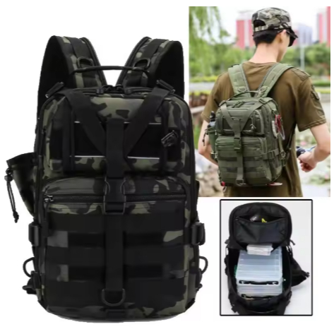 GV Tas Ransel Pancing Tactical - Holder Joran & Sistem Molle - Backpack Outdoor Multifungsi untuk Ma