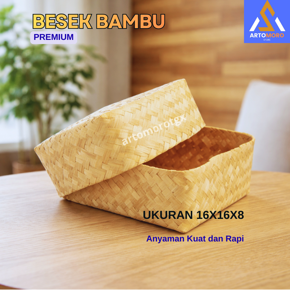 Sepasang Besek Bambu 16x16x8 Anyaman Asli – Wadah Makanan Tradisional & Souvenir