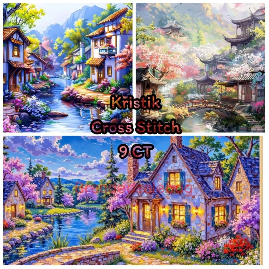 DIY Kristik Cross Stitch Sulaman Menyulam Embroidery set Menjahit Paket Jahit Merajut Pemandangan