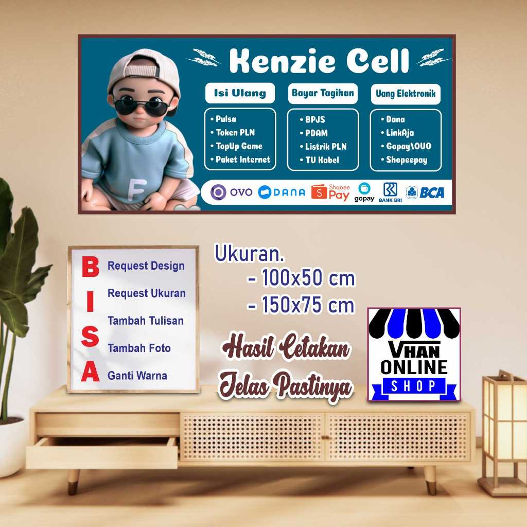 Cetak Spanduk Banner Konter Usaha Pulsa Foto Lucu Keren