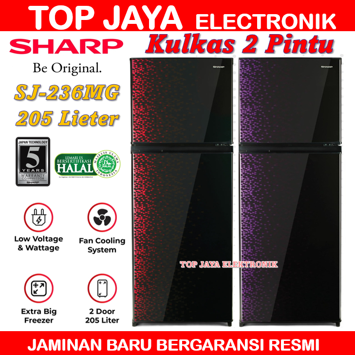 KULKAS SHARP 2 PINTU SJ-236MG,GB,GR/LEMARI ES 2 PINTU SHARP/LEMARI ES SHARP 2 PINTU TANPA BUNGA ES
