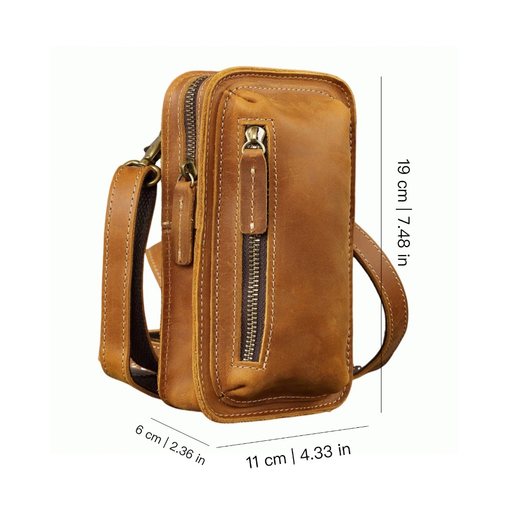 Tas selempang mini untuk pria modelan simple dan elegan / tas hp asli kulit sapi jenis crazy hourse