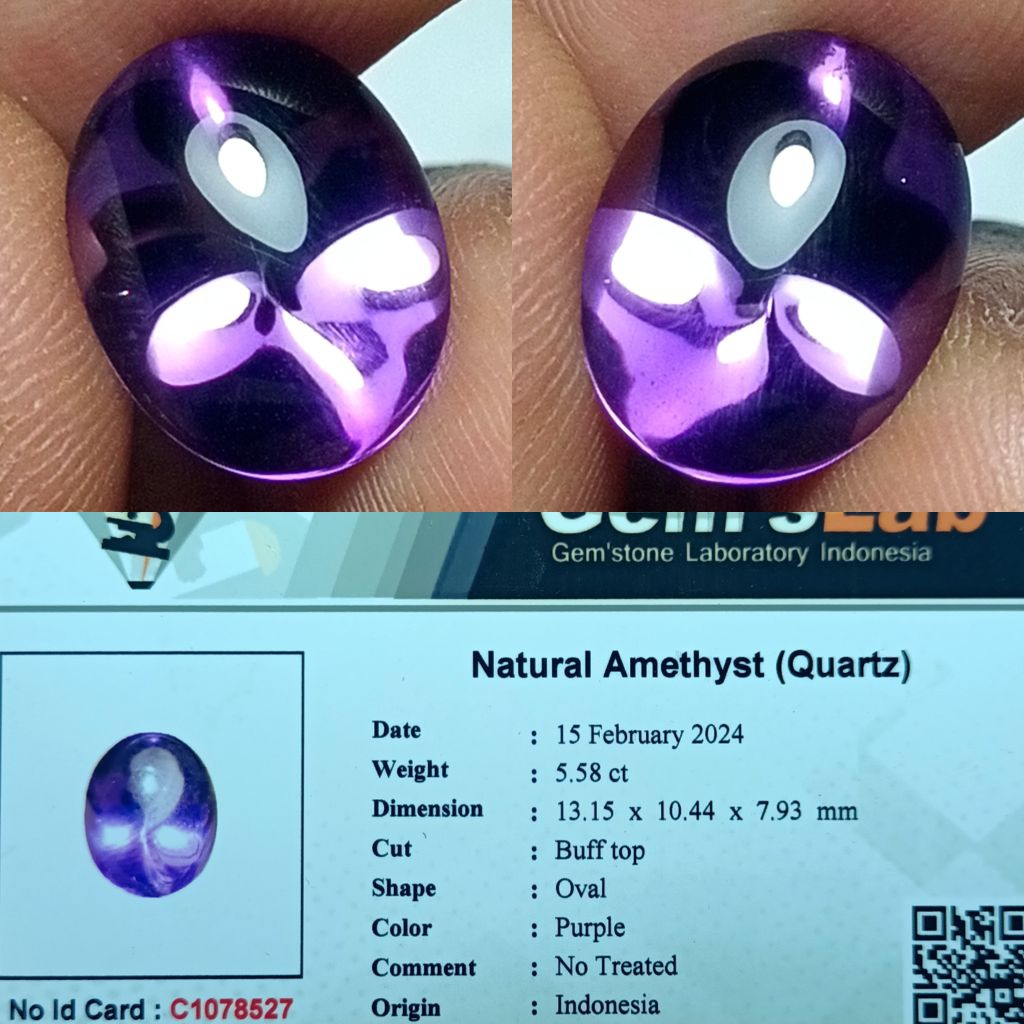 NATURAL AMETHYST QUARTZ KECUBUNG UNGU ORIGIN INDONESIA TOP LUSTER GOOD COLOR MEMO GLI LAB