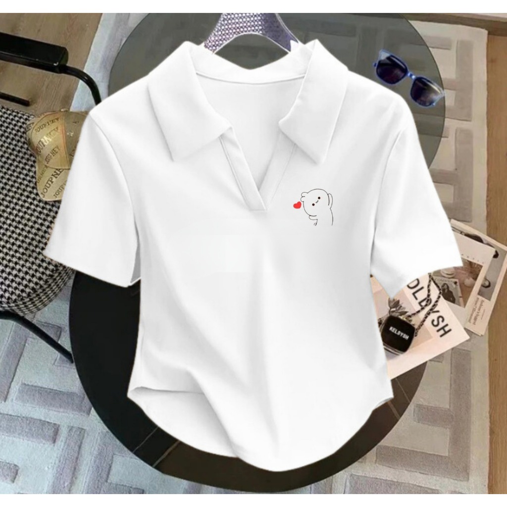 RIEVERA TOP DAILY POLO Kaos Crop Top Polo Shirt Oval Wanita/ Crop Top Oval Polos / Kaos Wanita/ T-sh