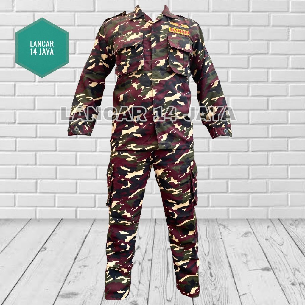 Baju PDL Banser Doreng Nasional Anti Air – Seragam WR Katun Twill Bordir Lengkap Atribut NU