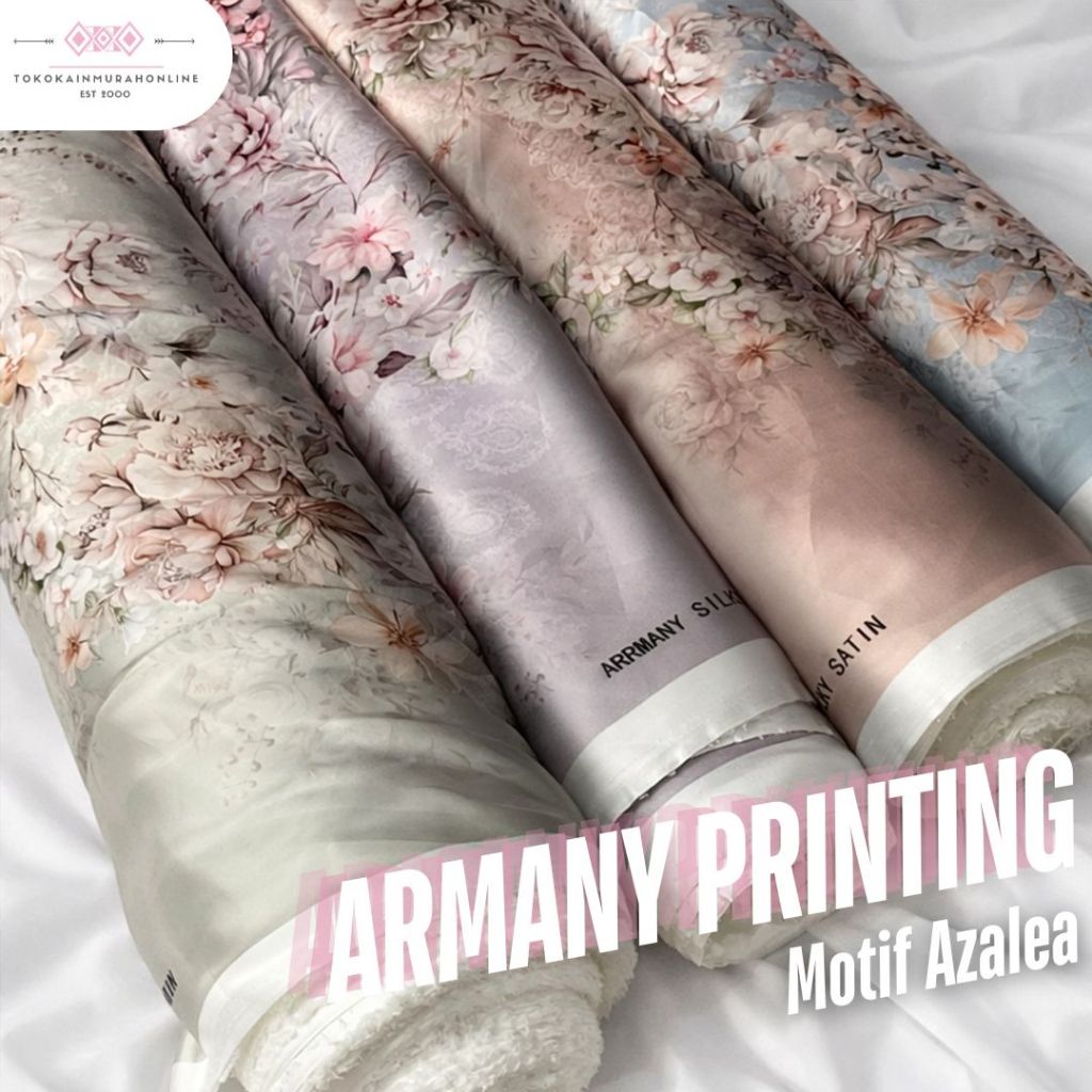 Kain SATIN ARMANY Original PRINT Motif AZALEA Kembang Super Silk Premium Satin ARMANI 100% ASLI 2025