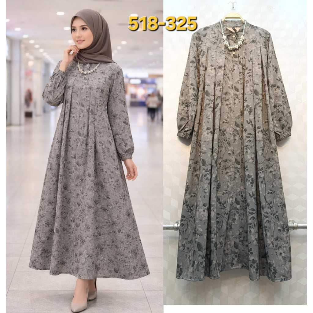 Midi Dress Kondangan Wanita Prada Crepe Motif Bunga Atasan Tunik Mewah Elegan LD 110