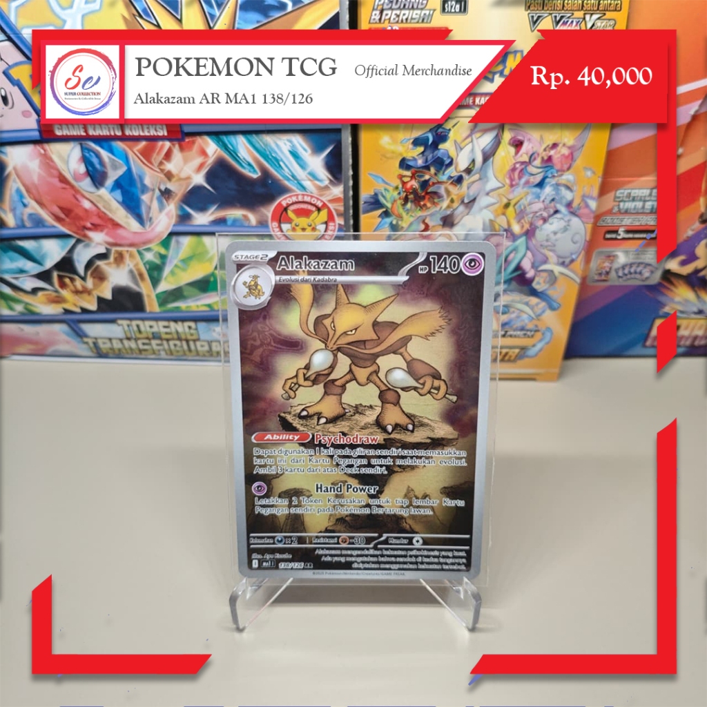 Pokemon Card Official Alakazam AR MA1 138/126 Indonesia Version