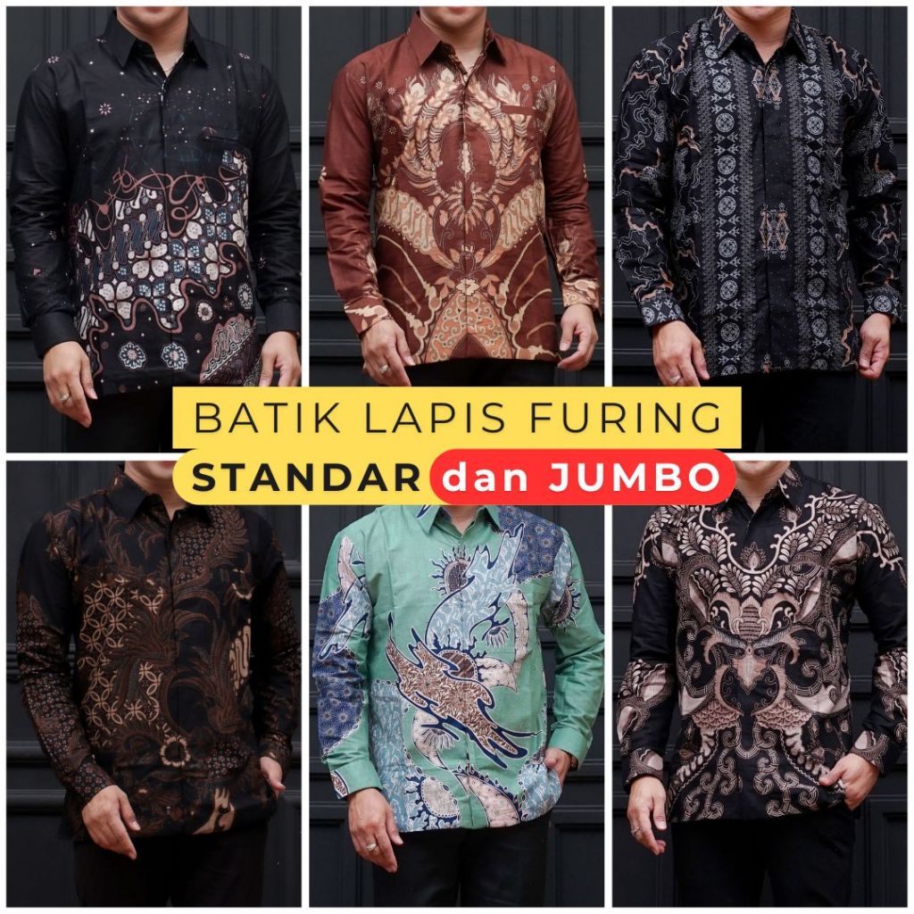 Kemeja Batik Pria Lengan Panjang Lapis Furing Standar Jumbo Katun Warna Motif Batik Ambari KOL2