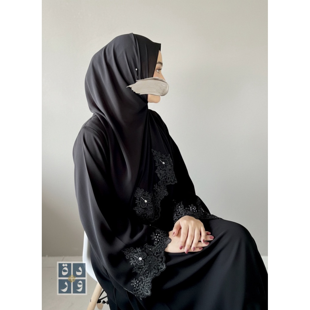 By Wardah || Fathimah Abaya Set Jetblack | Abaya couple | abaya set | Dress couple ibu anak | Baju L