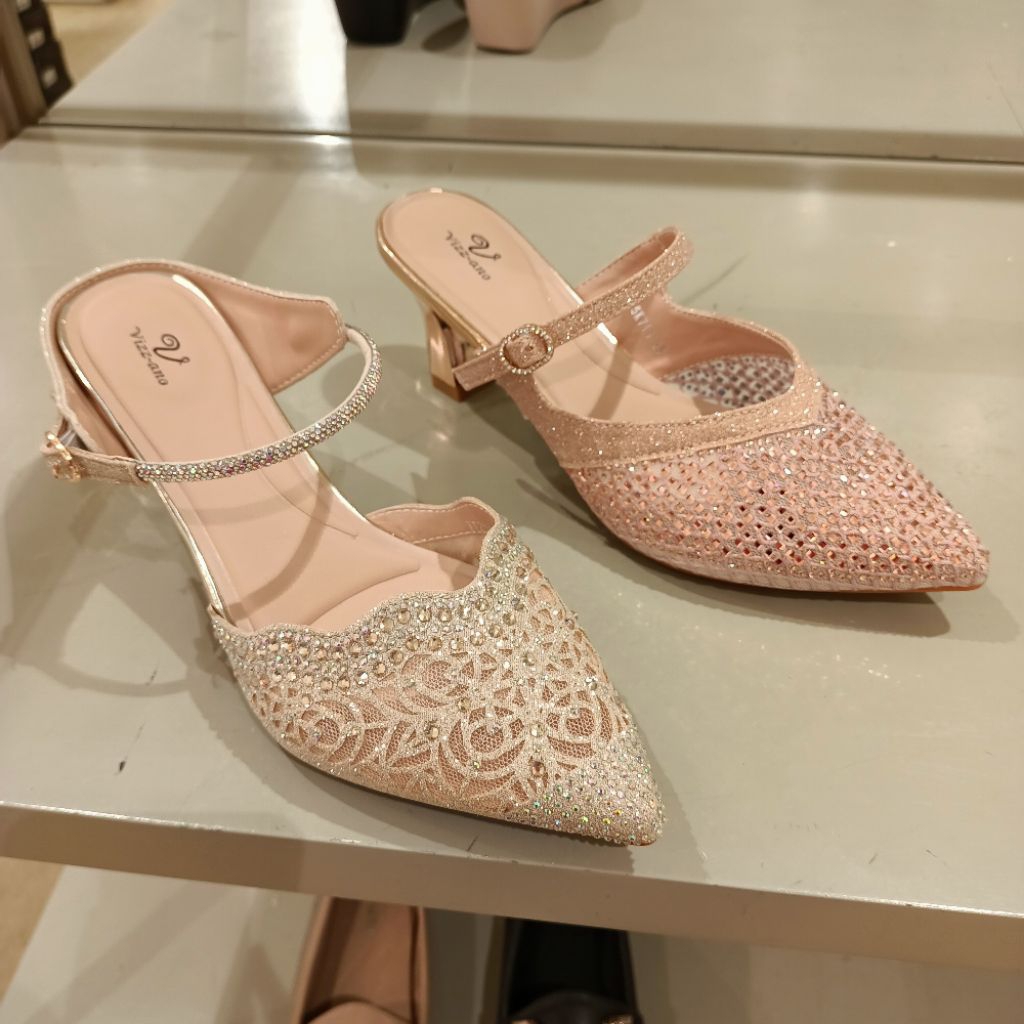 selop/mules pesta wanita heels 7cm VIZZANO original