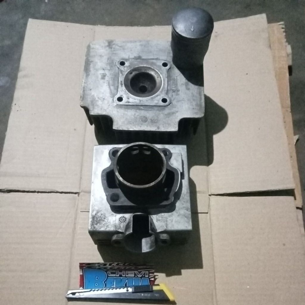 BLOK SEHER BORING BURING SET PISTON SET BLOK HED SATRIA HIU 2 TAK OS NOL STANDAR ORI COPOTAN