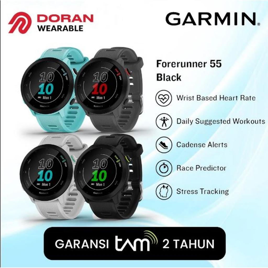 Garmin Forerunner FR 55 FR55 Black | White | Aqua | Monterra Grey - Garansi TAM 2 Tahun